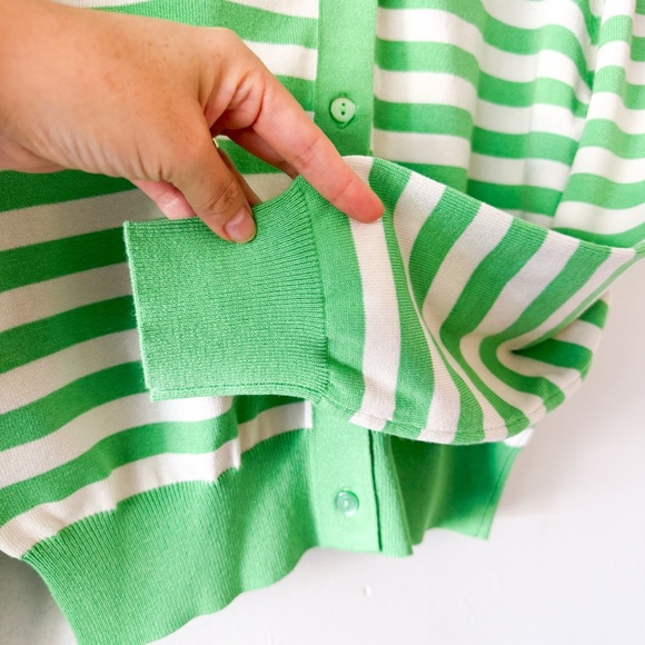 Zara Green and White Striped Cardigan Sweater Size Medium - Picture 7 of 10